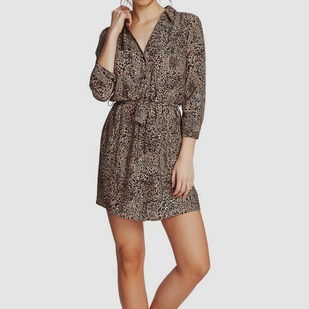 1.STATE Women's Leopard Print Button Down Dress Size S